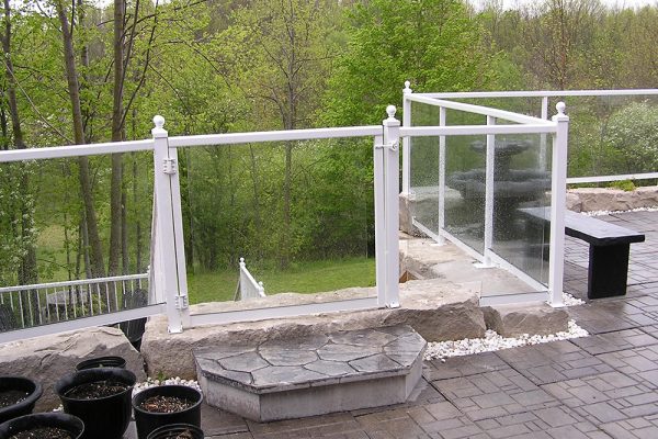 Custom Glass Rail & Gate with Ball tops in Gloss White