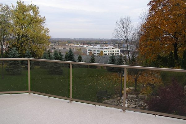 Glass Rail in WeatherRail Tan with Bronze Glass/Designer Plus Natural Weatherdek