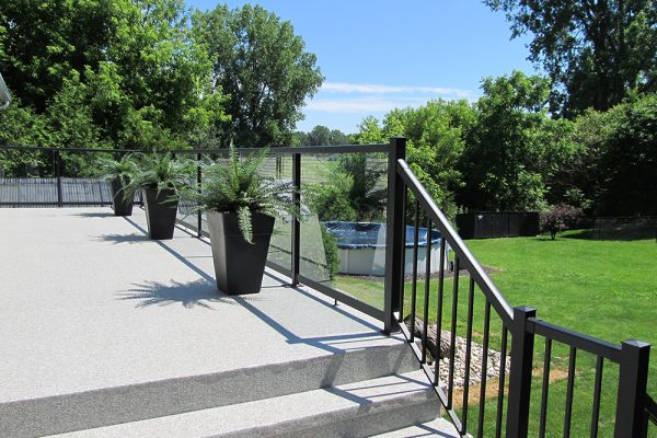 42”Glass Railing in Flat Black/ Designer Plus Granite Weatherdek